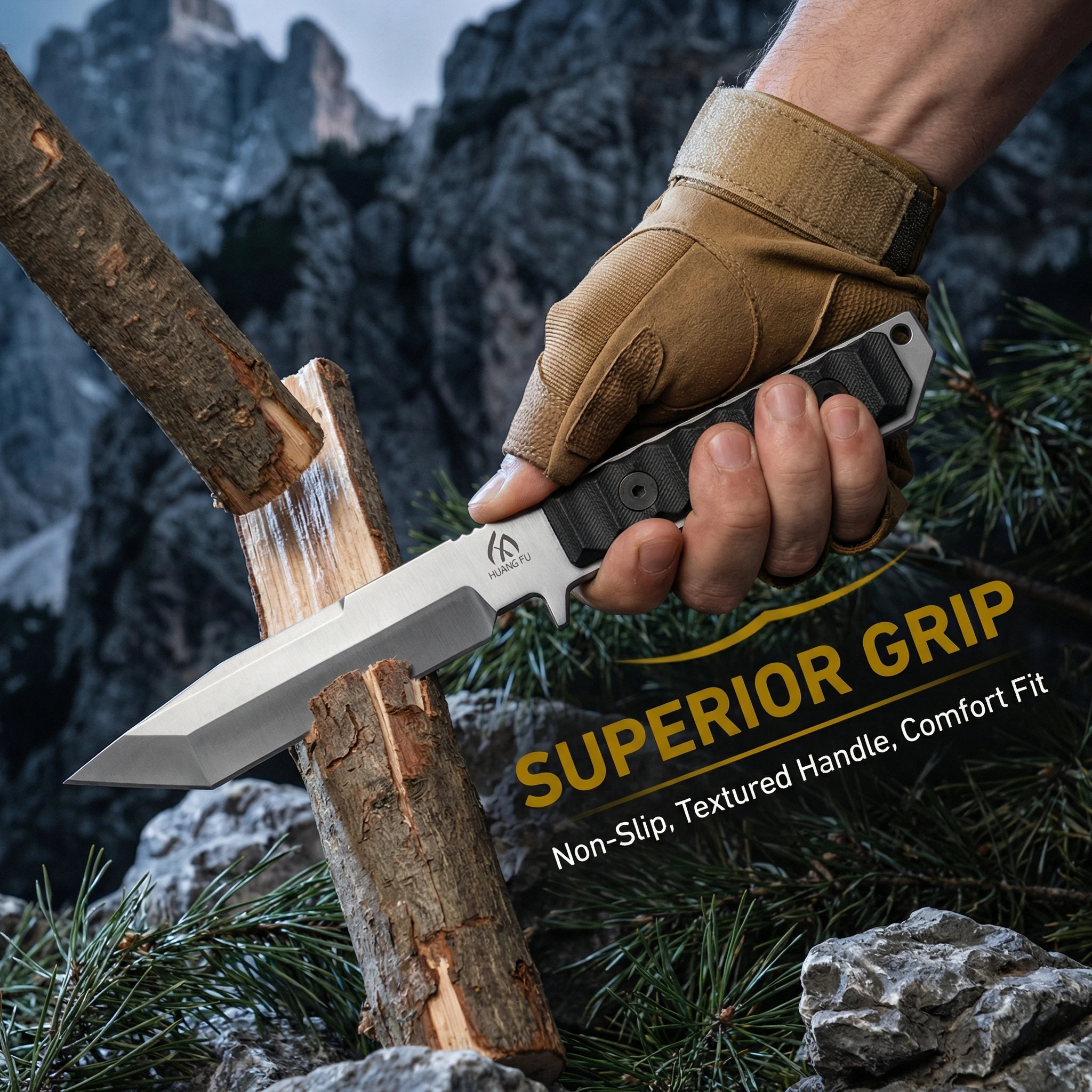 Cuchillo táctico fijo con funda resistente para supervivencia - imagen 4