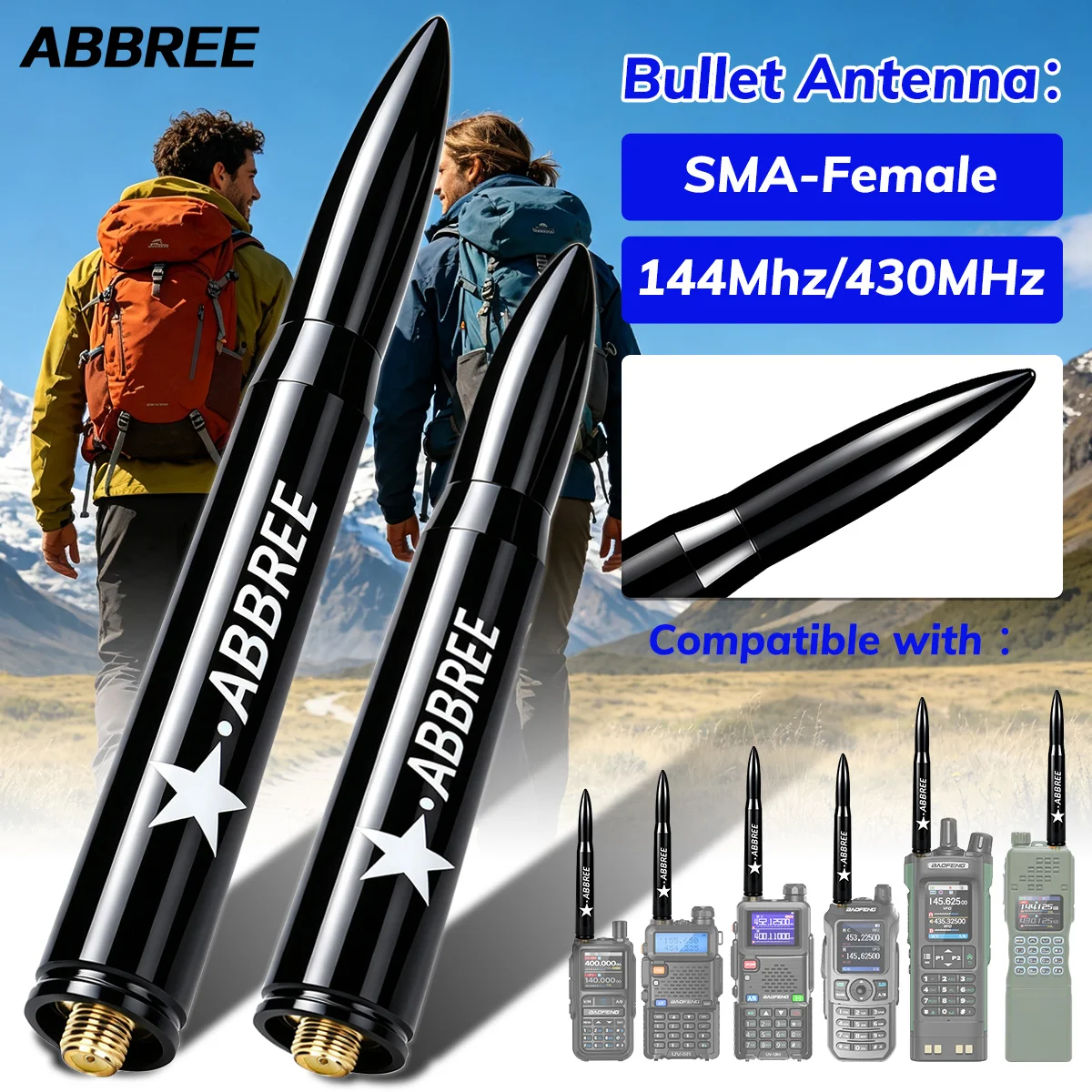 Antena ABBREE AR-47 Doble Banda Alta Ganancia SMA-Femenina para Radioafición - imagen 5