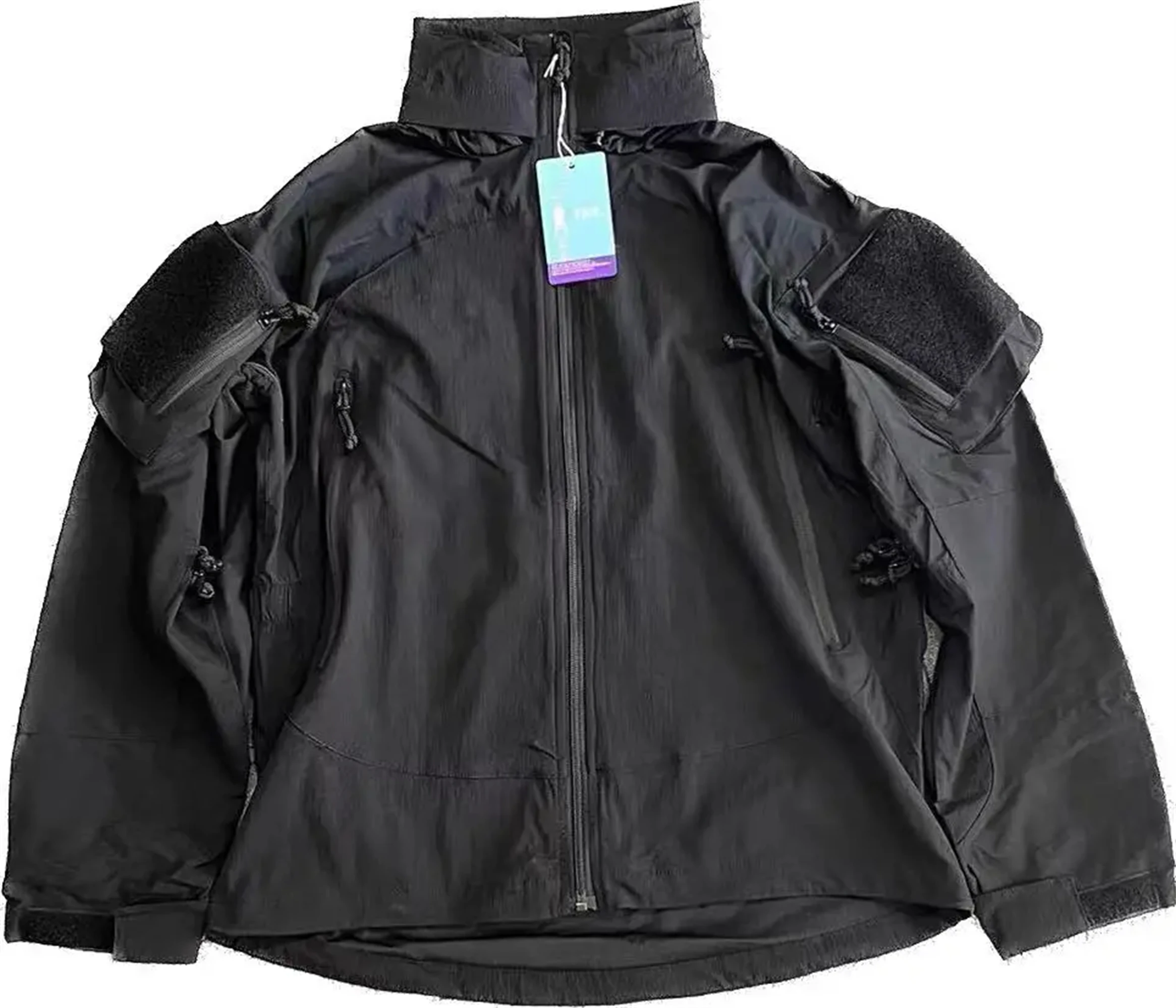 Chaqueta táctica PCU L5 ripstop negra ligera con capucha y cremallera
