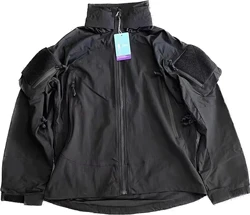 Chaqueta táctica PCU L5 ripstop negra ligera con capucha y cremallera