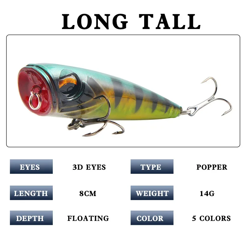 Señuelo Popper superficie 80mm – Cebo artificial pesca Topwater - imagen 4