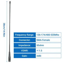 ABBREE AR-771 PRO Antena SMA walkie talkie alta ganancia para Baofeng UV-5R