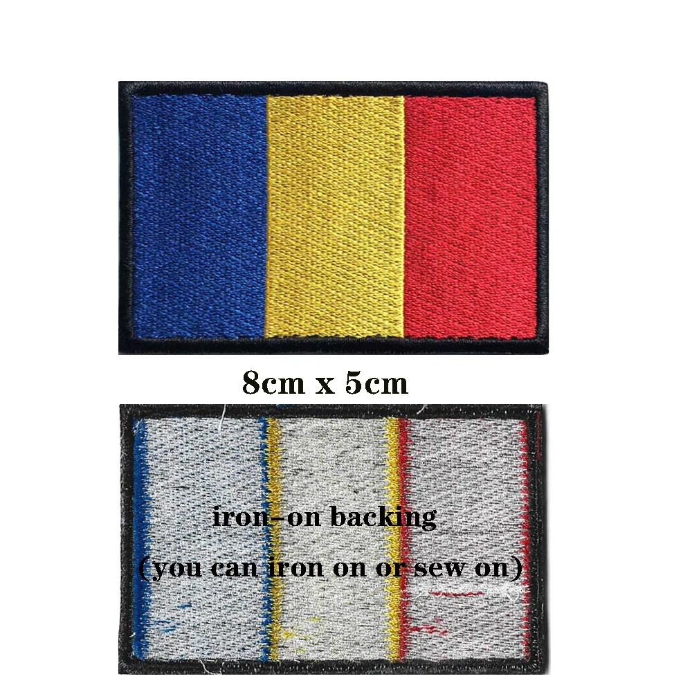 Parche bordado de bandera rumana con respaldo de velcro