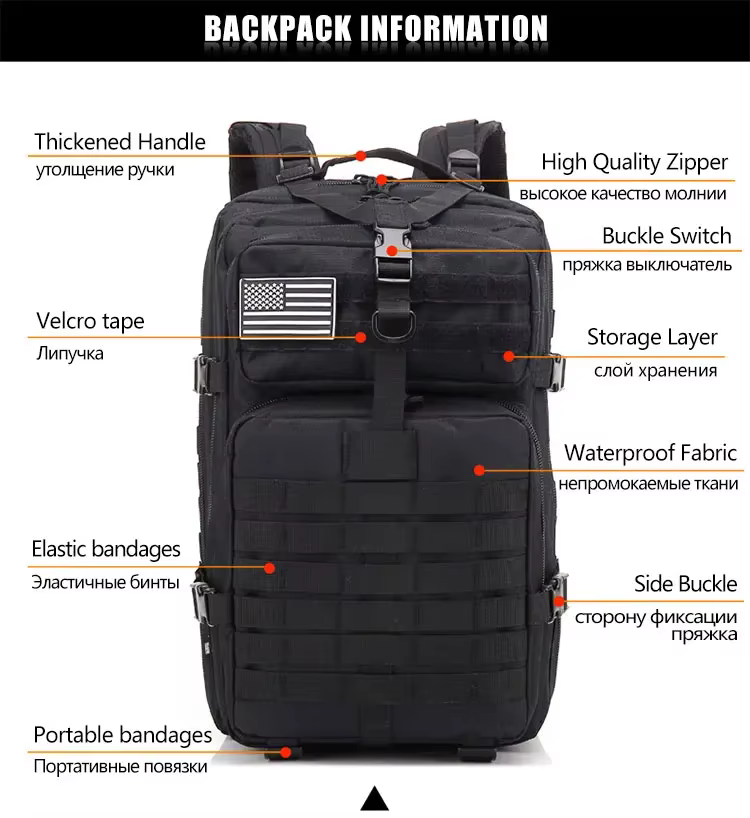 Interior de la mochila con compartimentos y bolsillos internos visibles