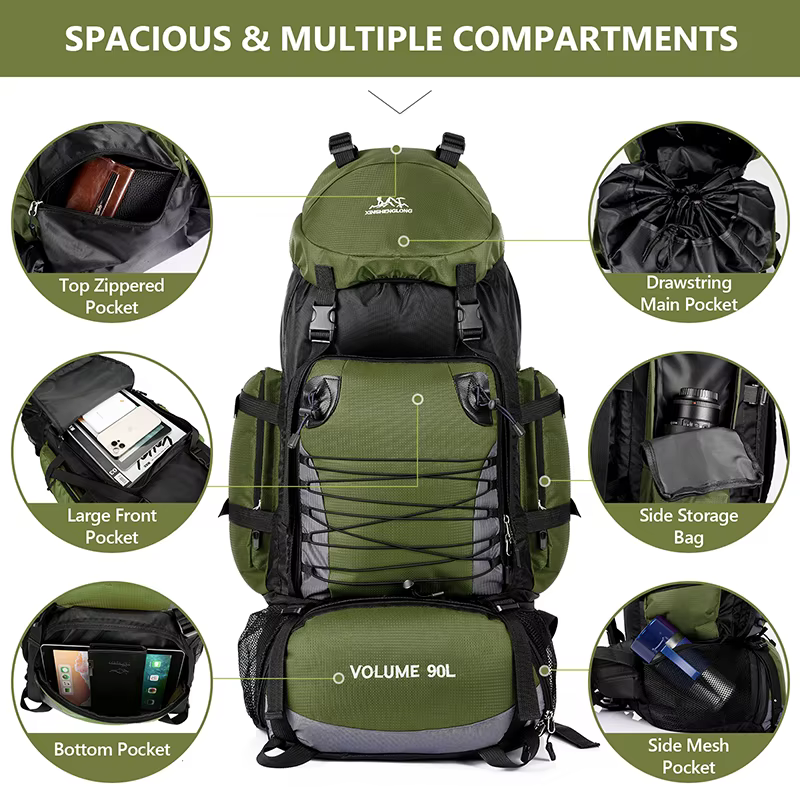 Mochila táctica nylon MOLLE 90L – Outdoor, acampada y viaje - imagen 5