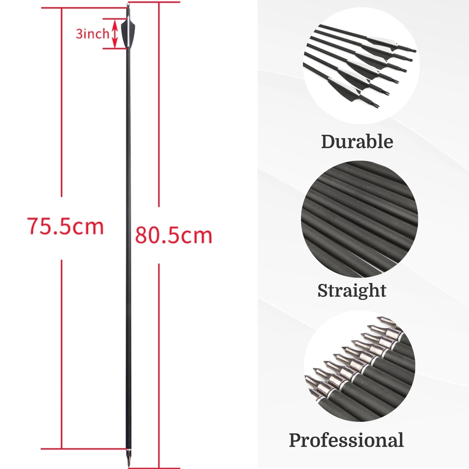 Flechas de carbono para arco con puntas y plumas de goma para caza - imagen 2