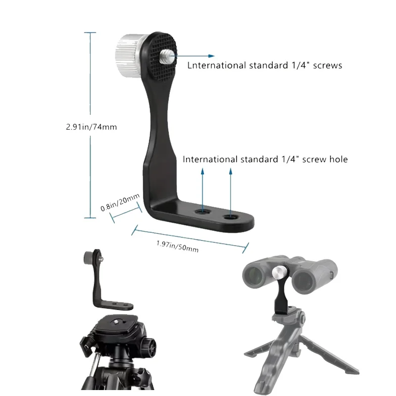 Soporte metálico tipo L para binoculares con adaptador trípode