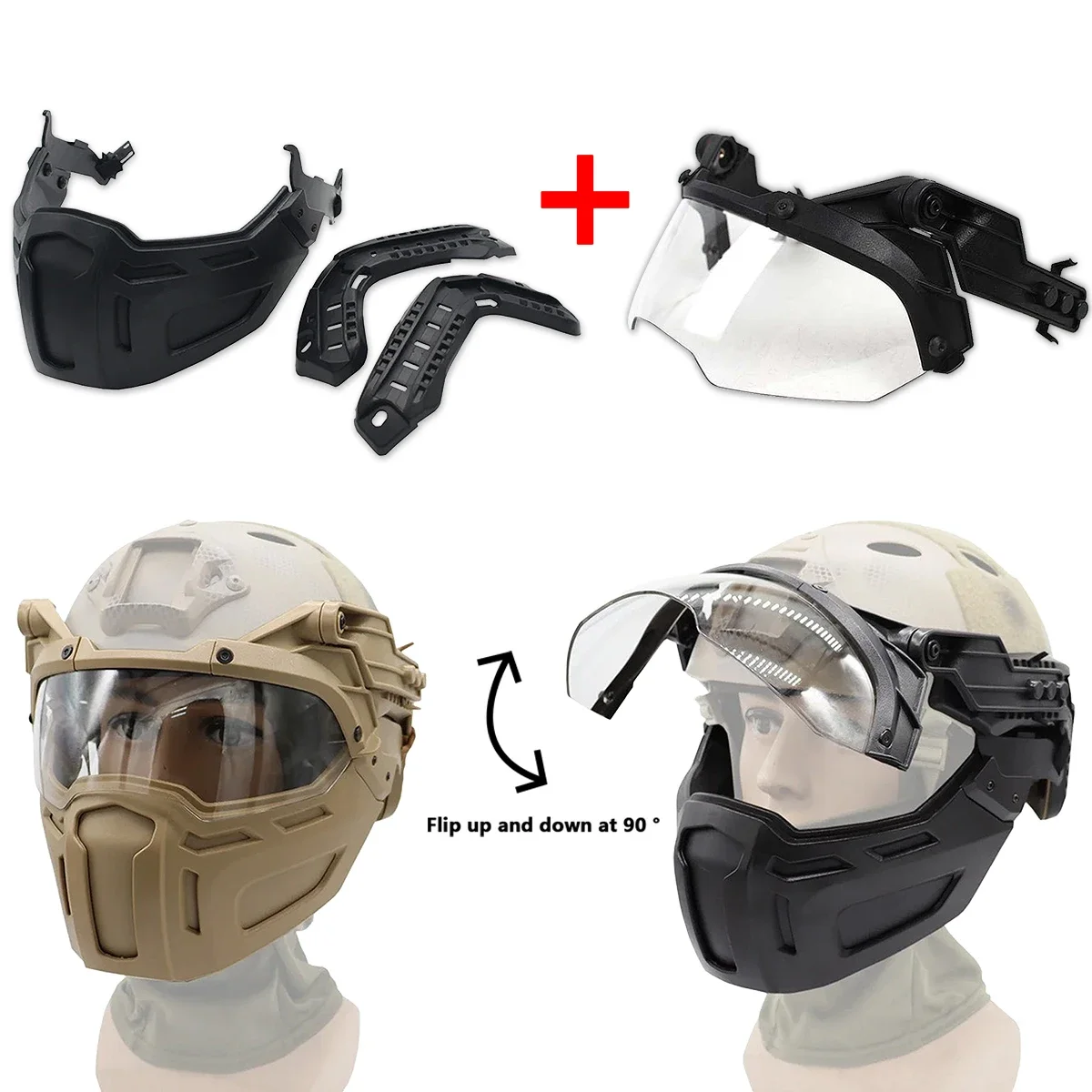 Casco táctico FAST con máscara media cara y gafas abatibles
