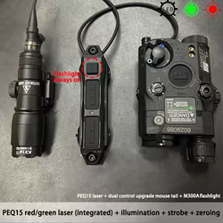 PEQ-15 linterna táctica airsoft con láser rojo y verde estroboscópico