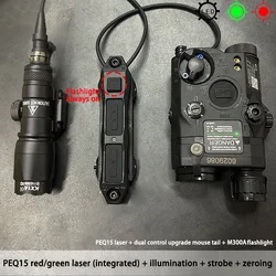 PEQ-15 linterna táctica airsoft con láser rojo y verde estroboscópico