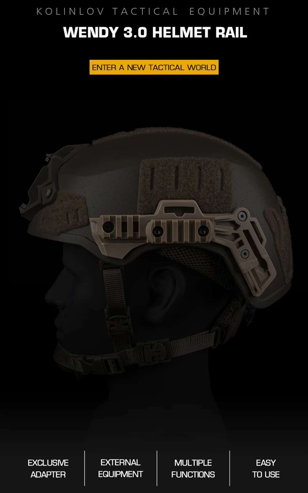 Riel guía lateral para casco Wendy 3.0 en color negro
