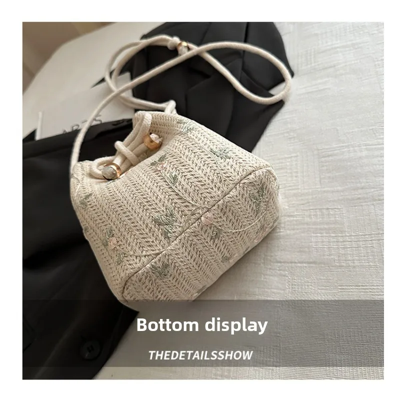 Bolso bandolera tipo cubo de cordón tejido paja para mujer verano - imagen 3