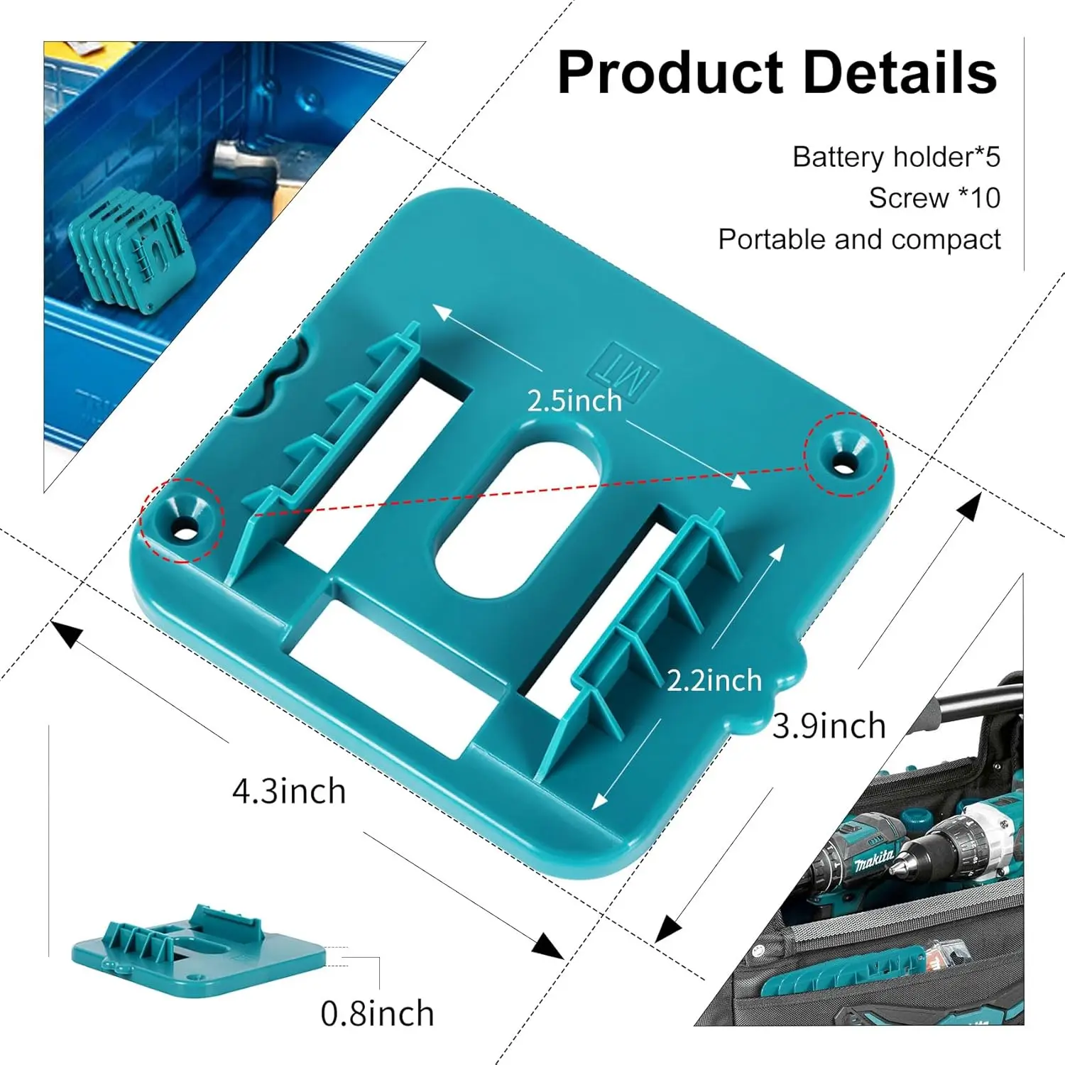 Soporte de montaje con fijación por clic Makita para baterías portátiles