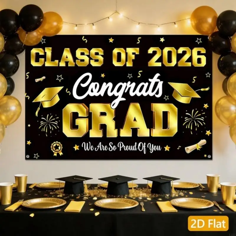 Fondo para fotomatón graduación tela poliéster negro dorado