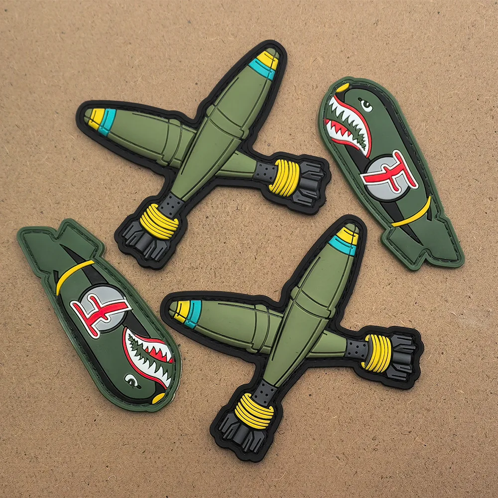 Parche táctico 3D PVC gancho cruz misiles verde estilo cómic aeronave - imagen 3