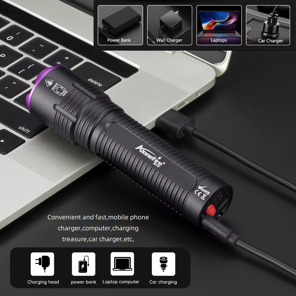 Linterna UV Zoom Alonefire alta potencia para tinta invisible