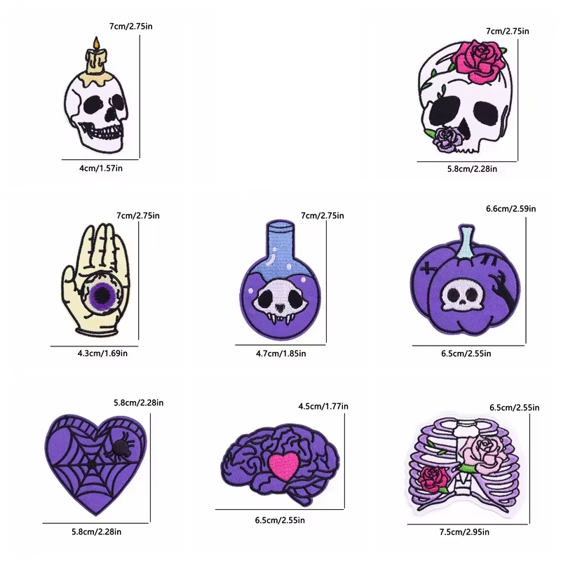 Punk Personal Parche bordado calavera, rosa y mariposa para planchar - imagen 2
