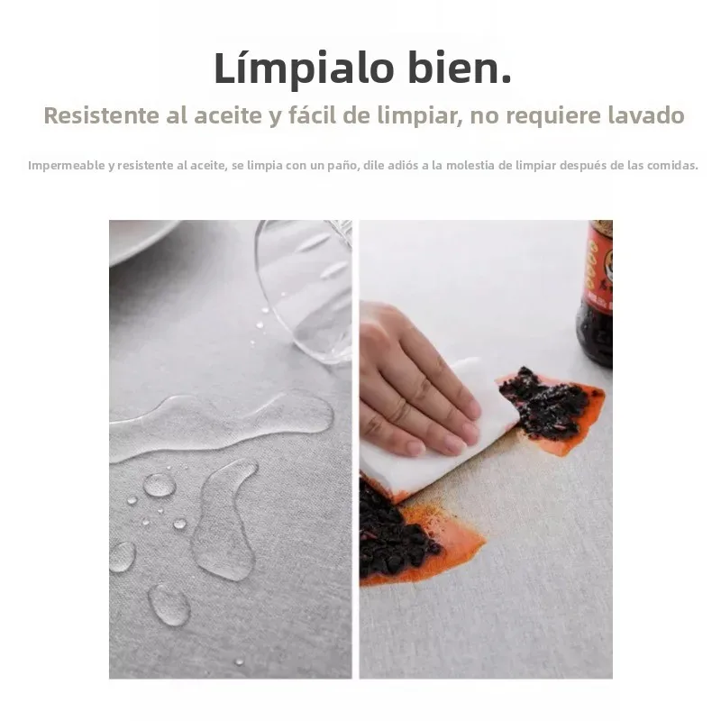 Mantel redondo impermeable efecto lino, resistente aceite y viento