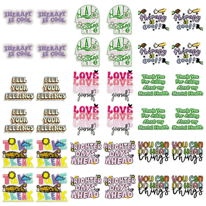 Parche termoadhesivo bordado letras positivas salud mental para ropa - imagen 5