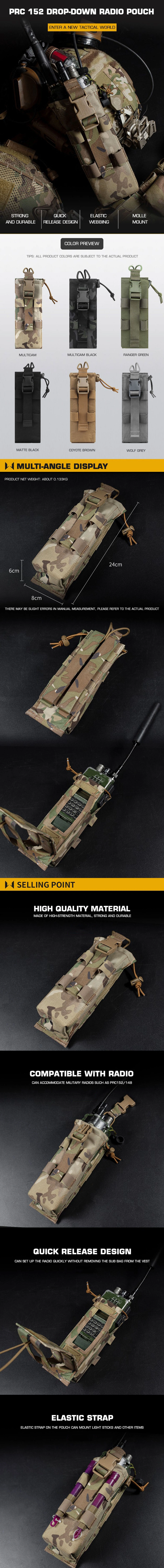 Bolsa de radio táctica MOLLE en color Multicam con sistema de cierre rápido