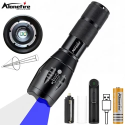 Linterna táctica LED Zoom luz blanca y azul alta potencia exteriores
