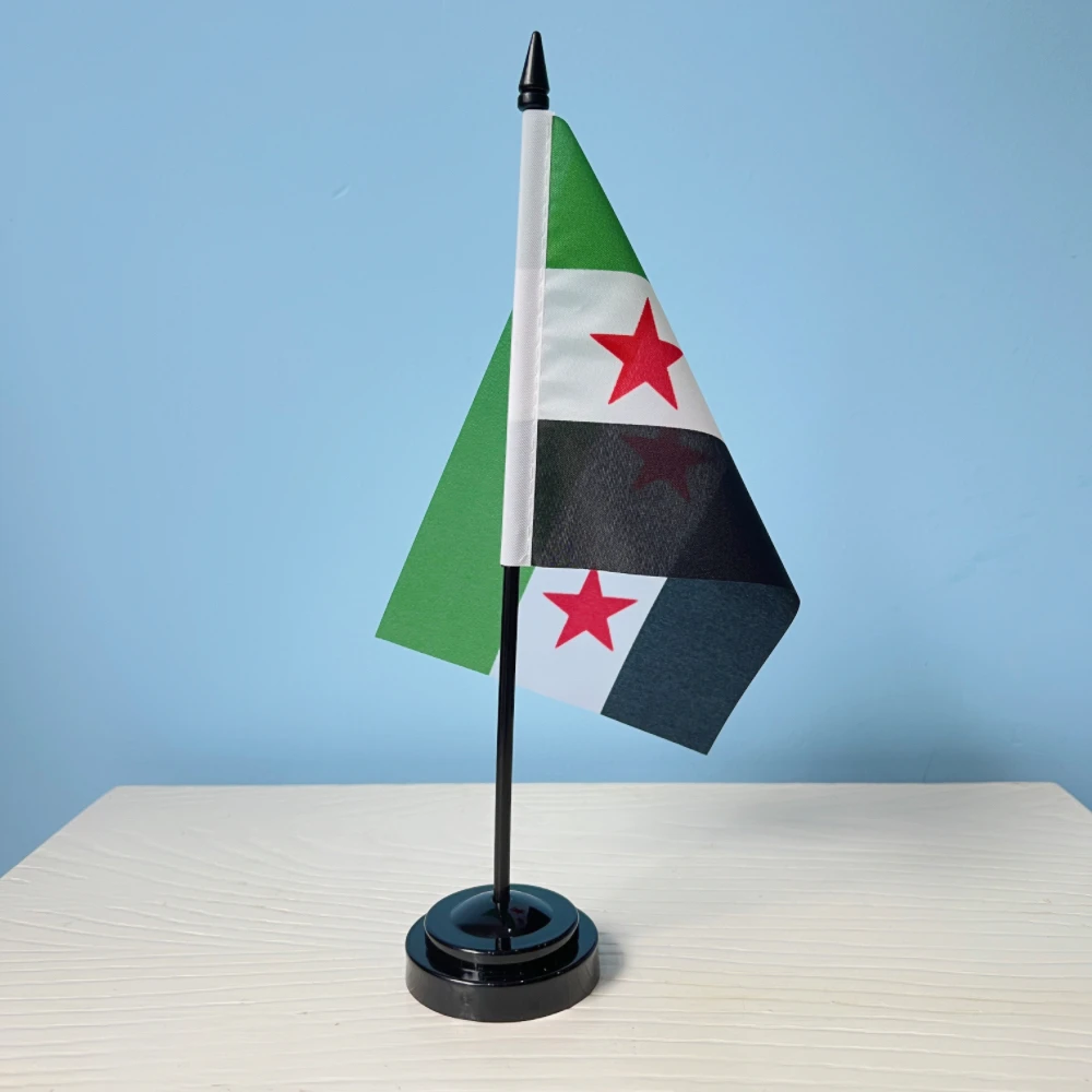 Bandera de Siria para escritorio 14x21 cm – Tres estrellas en emblema - imagen 3