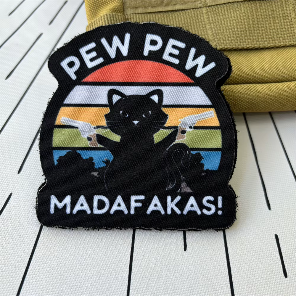Parche táctico de moral impreso gato PEW MADAFAKAS gancho y bucle - imagen 2