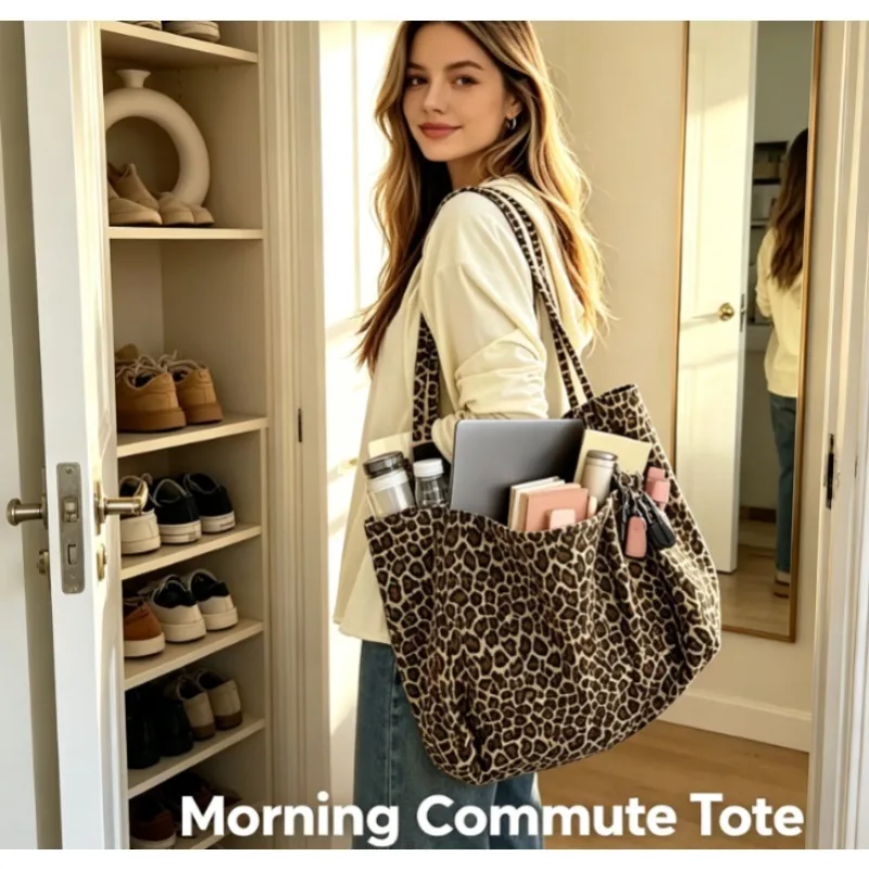 Bolso de hombro de lona con estampado de leopardo y gran capacidad - imagen 5