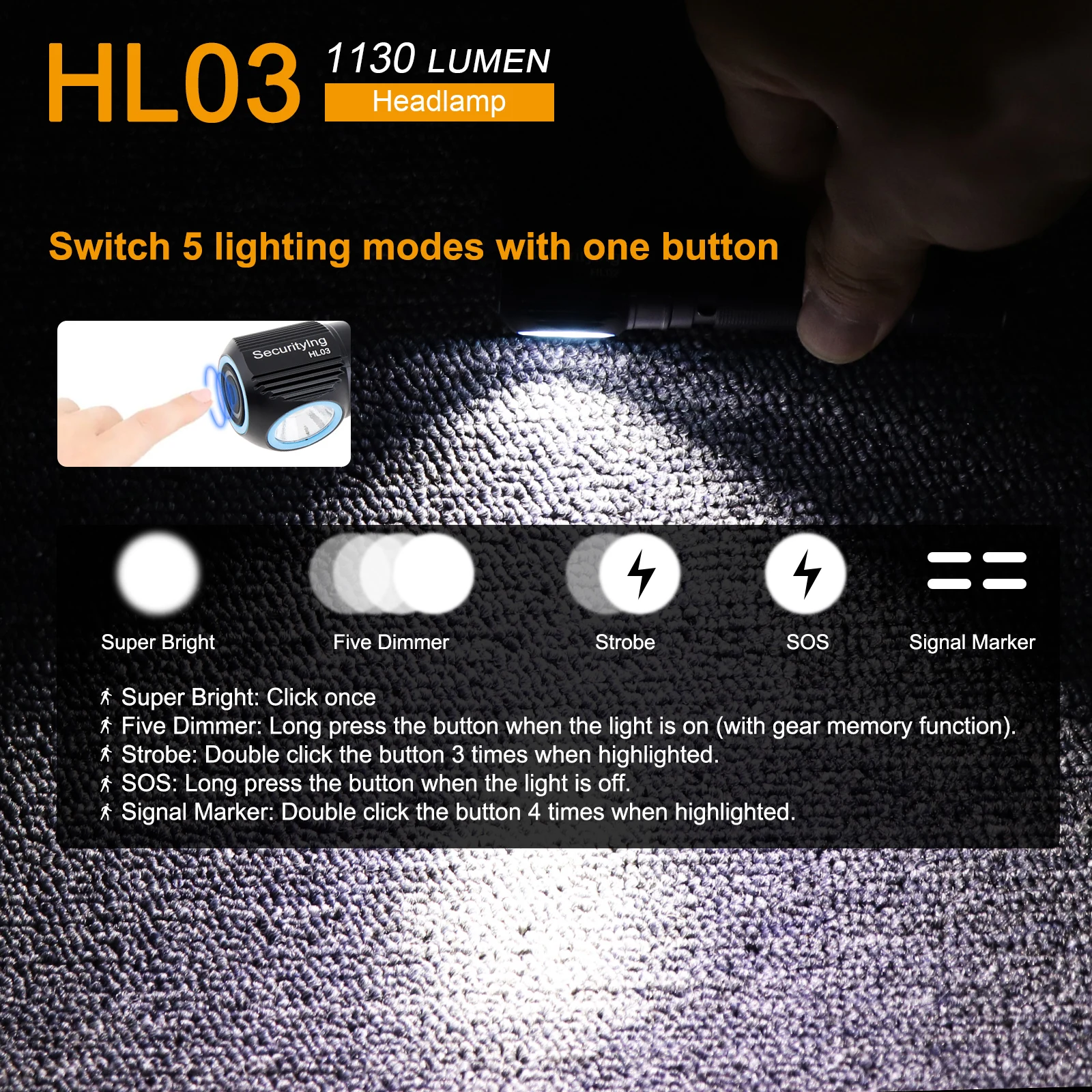 SecurityIng SST40 Linterna LED táctica 1130 lúmenes recargable - imagen 4