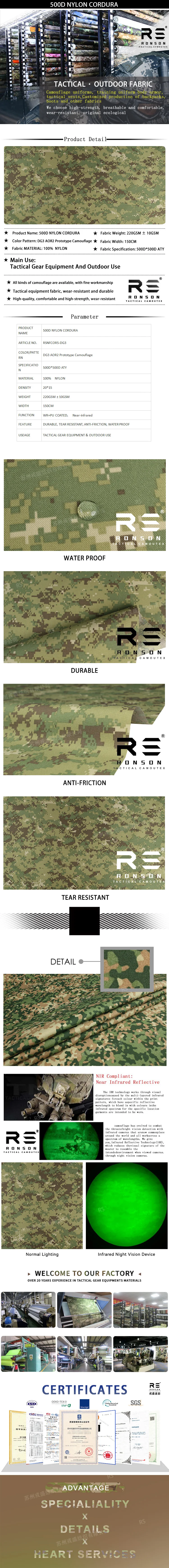 Tela camuflaje AOR2 en nailon Cordura 500D con recubrimiento PU