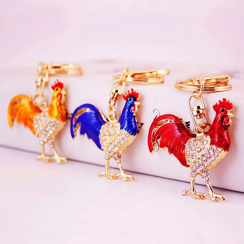 Llavero de metal gallo del zodiaco con efecto gota de aceite