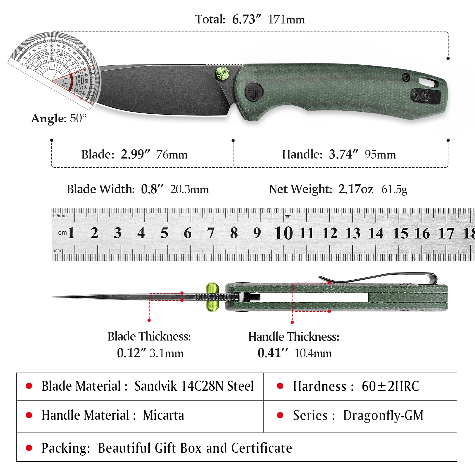 TRIVISA Dragonfly EDC cuchillo plegable bolsillo Micarta G10 - imagen 2
