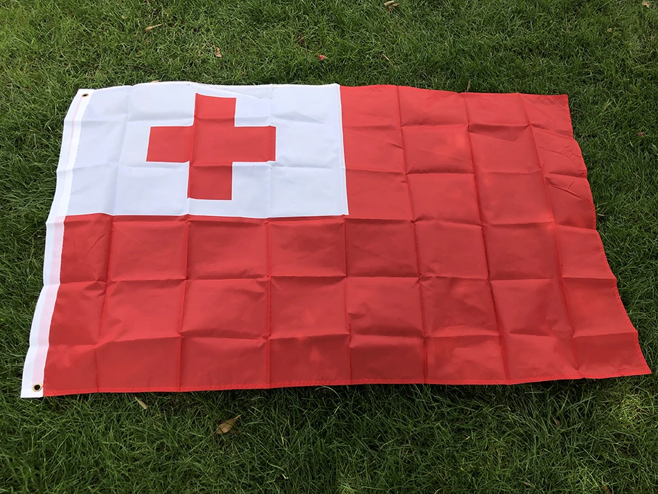 Costura a máquina en los bordes de la bandera de Tonga