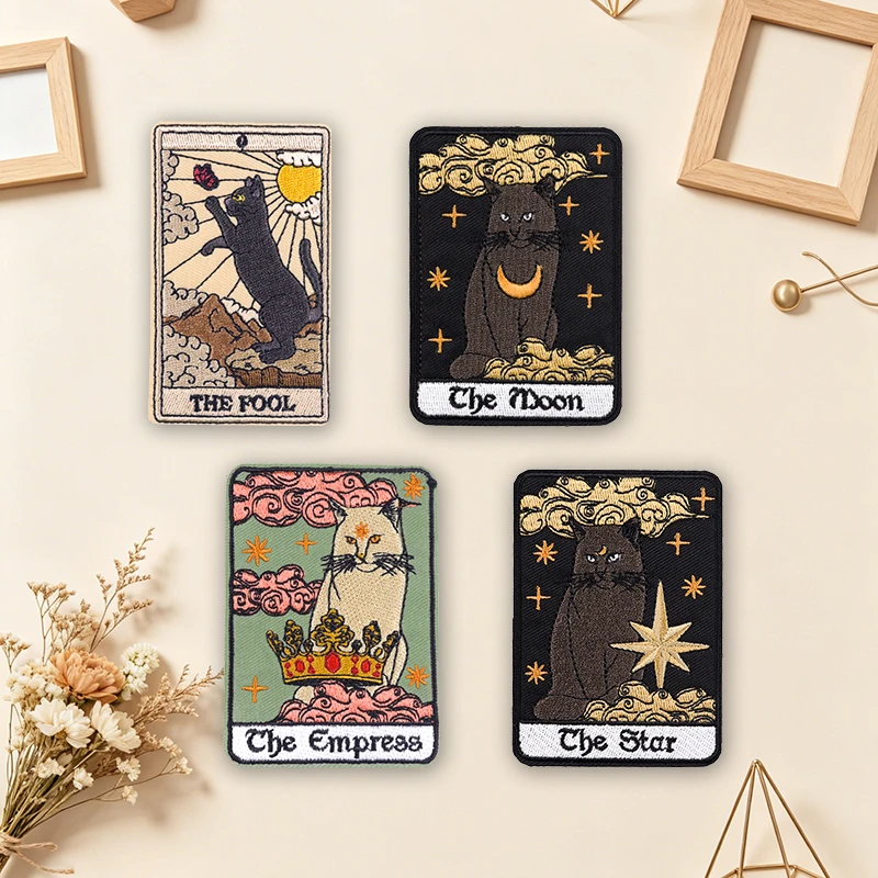 Parche bordado tarot gato negro termoadhesivo – Gótico para chaquetas y mochilas - imagen 5