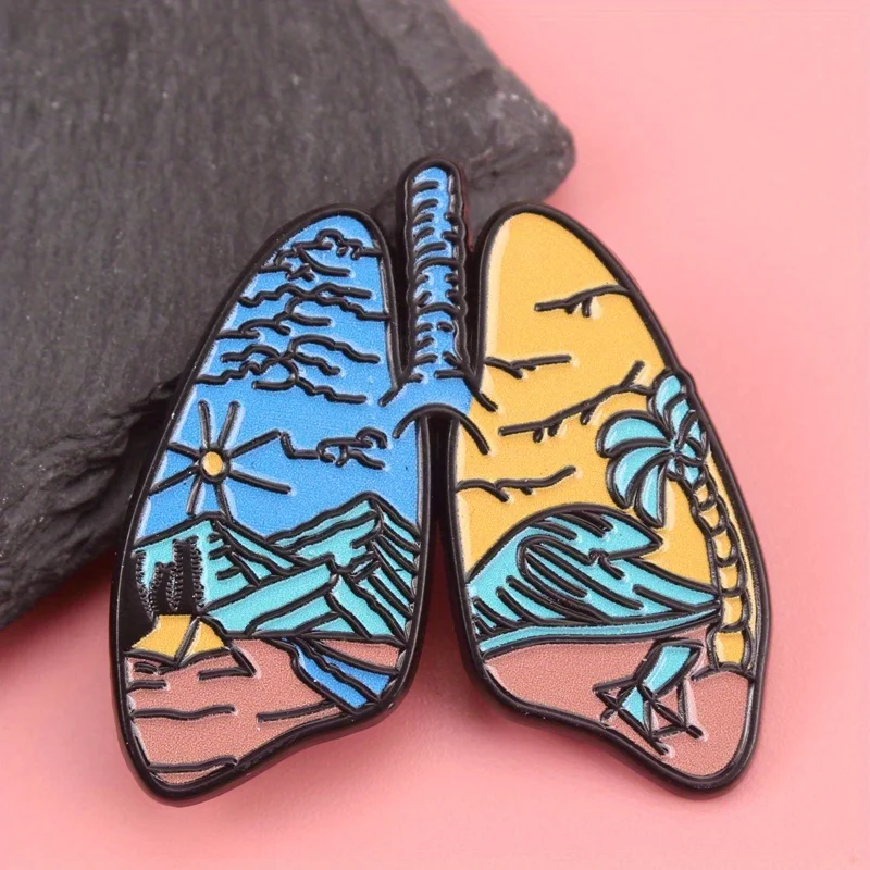 Pin esmaltado pulmón anatómico montaña y cielo para la respiración - imagen 5