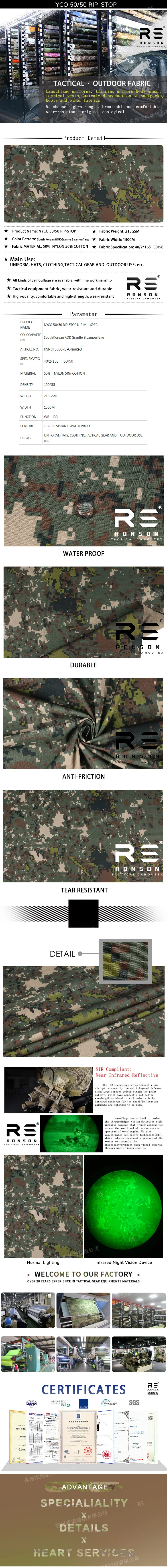 Tecido NYCO 50/50 rip-stop camuflado coreano