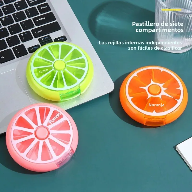 Pastillero redondo sellado para medicamentos, compartimentado
