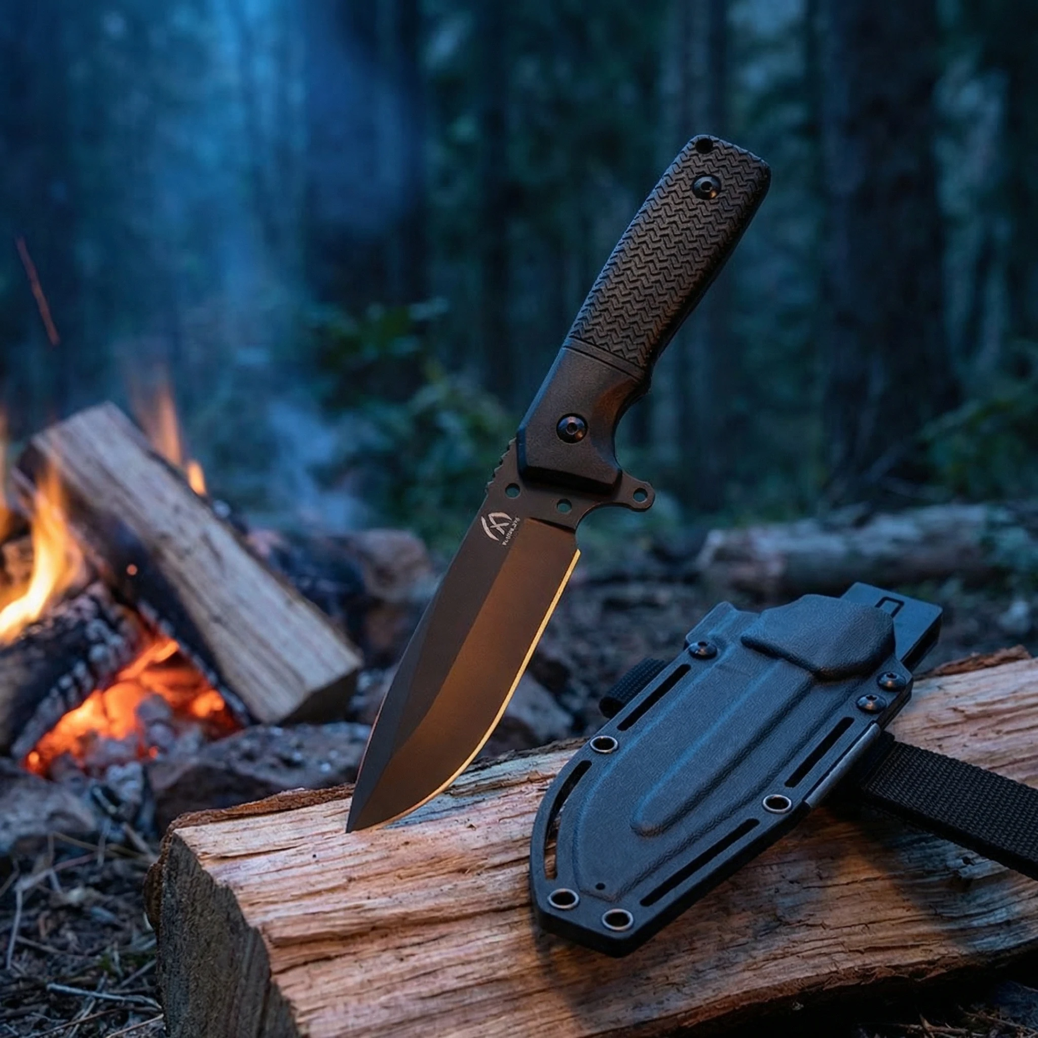 Cuchillo táctico fijo con funda, acero robusto aire libre - imagen 4