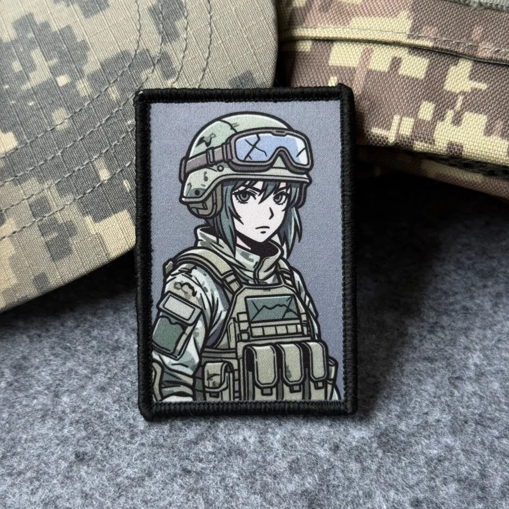 Parche velcro táctico anime morale – Insignia chica soldado camuflaje - imagen 3