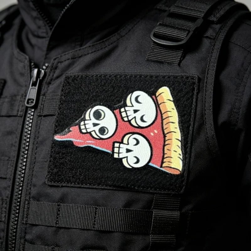 Parche táctico calavera pizza con gancho y bucle para mochila