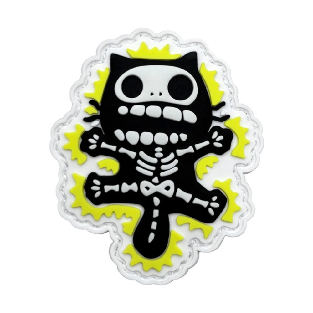 Parche táctico PVC luminoso gato esqueleto con velcro para chaleco o mochila - imagen 5