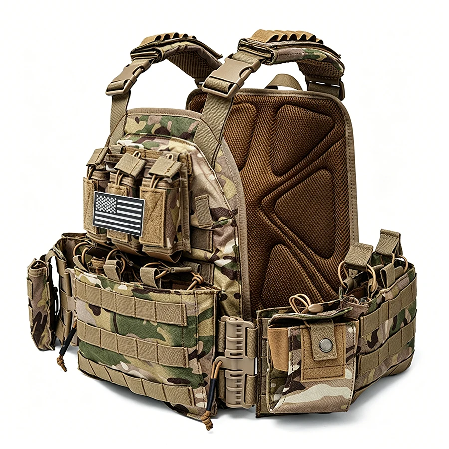 Chaleco Táctico MOLLE Camuflaje – Multicam para Caza y Operaciones