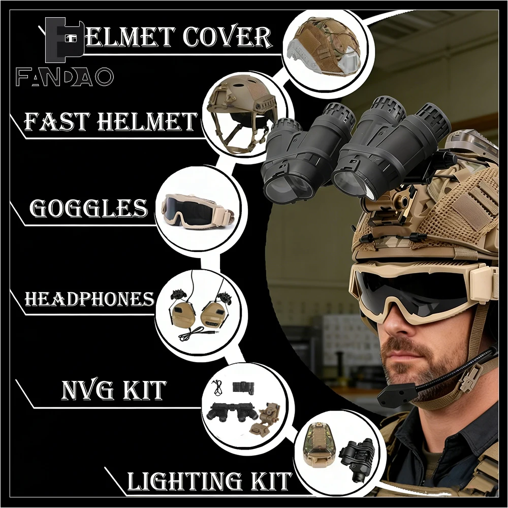 Casco táctico airsoft con luz, linterna y gafas protección