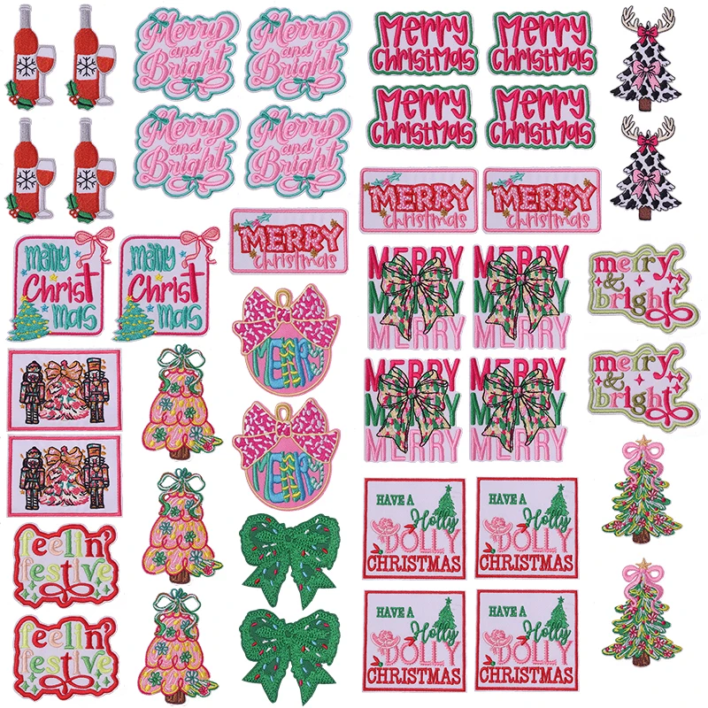 Parches bordados navideños para planchar: flores, lazos y cascanueces - imagen 4