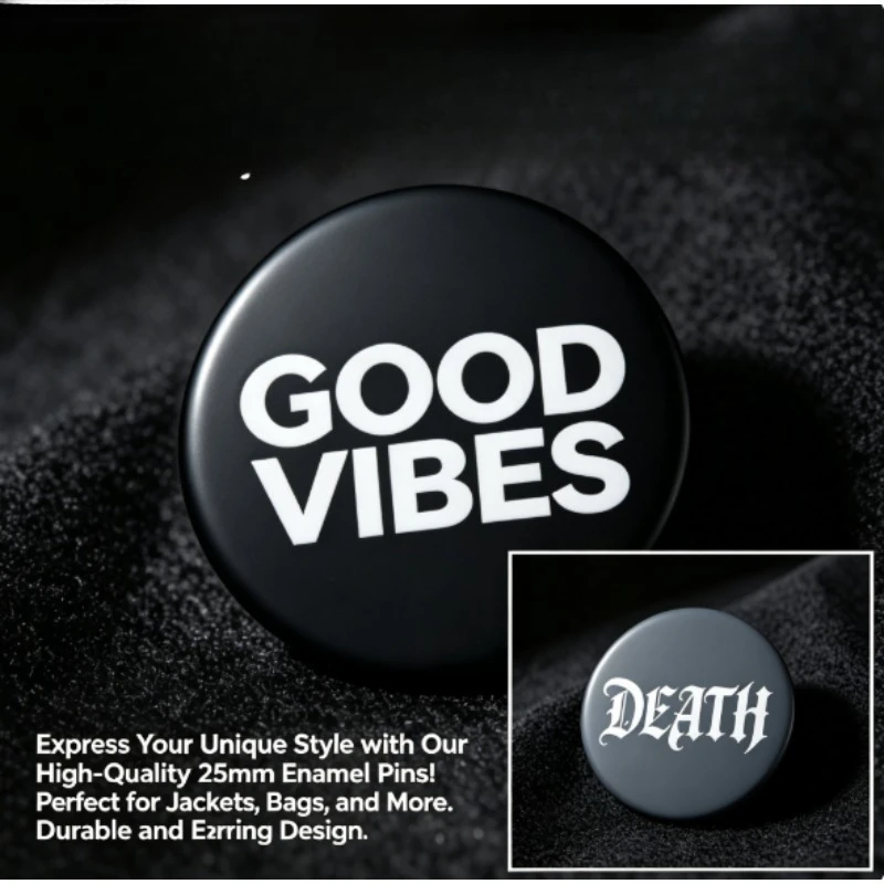 Pin de solapa esmalte redondo Good Vibes Death punk urbano - imagen 3
