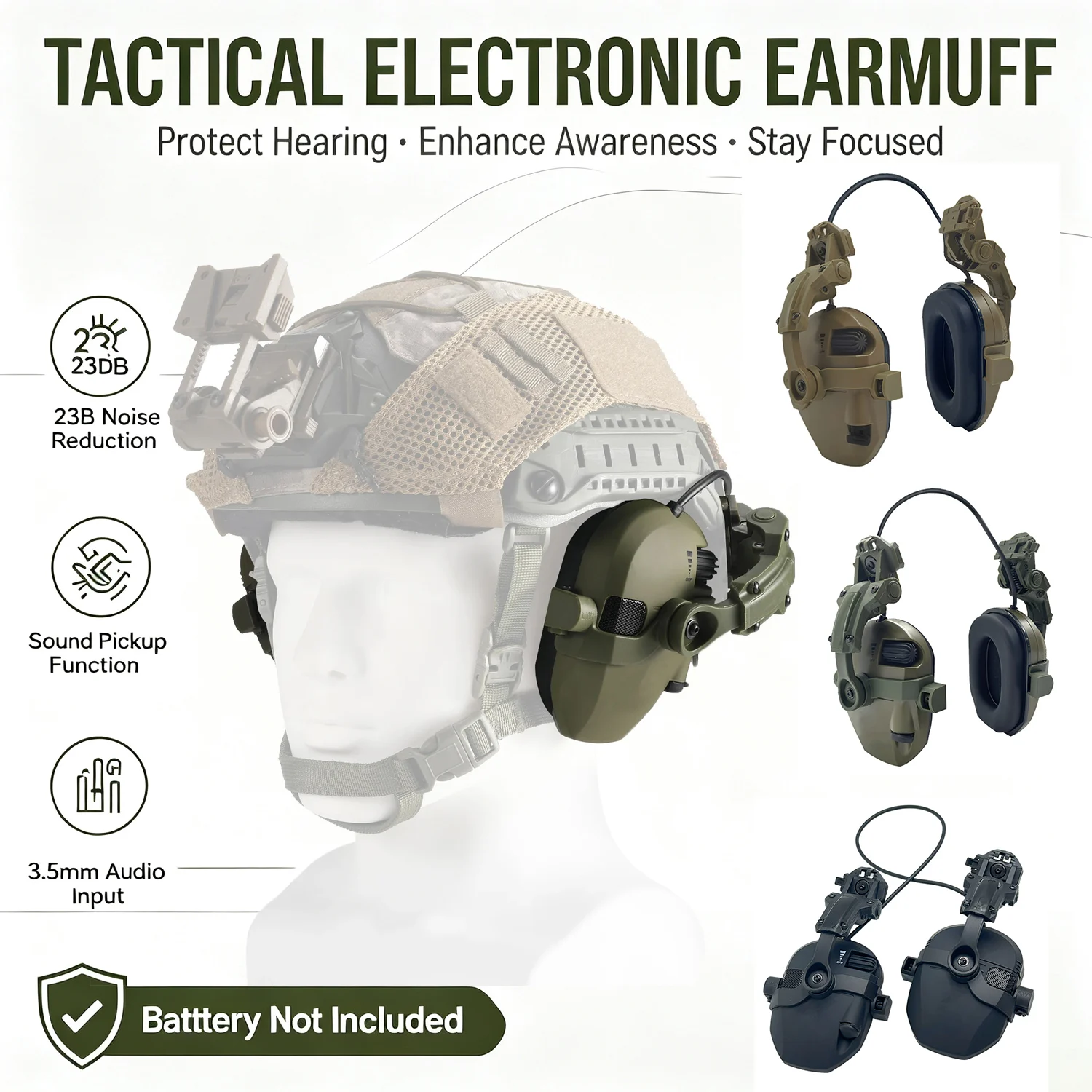 Orejeras electrónicas tácticas para casco – Protección auditiva - imagen 3