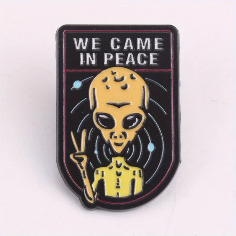 Pin de solapa alienígena paz amarillo brillante escudo cósmico - imagen 5