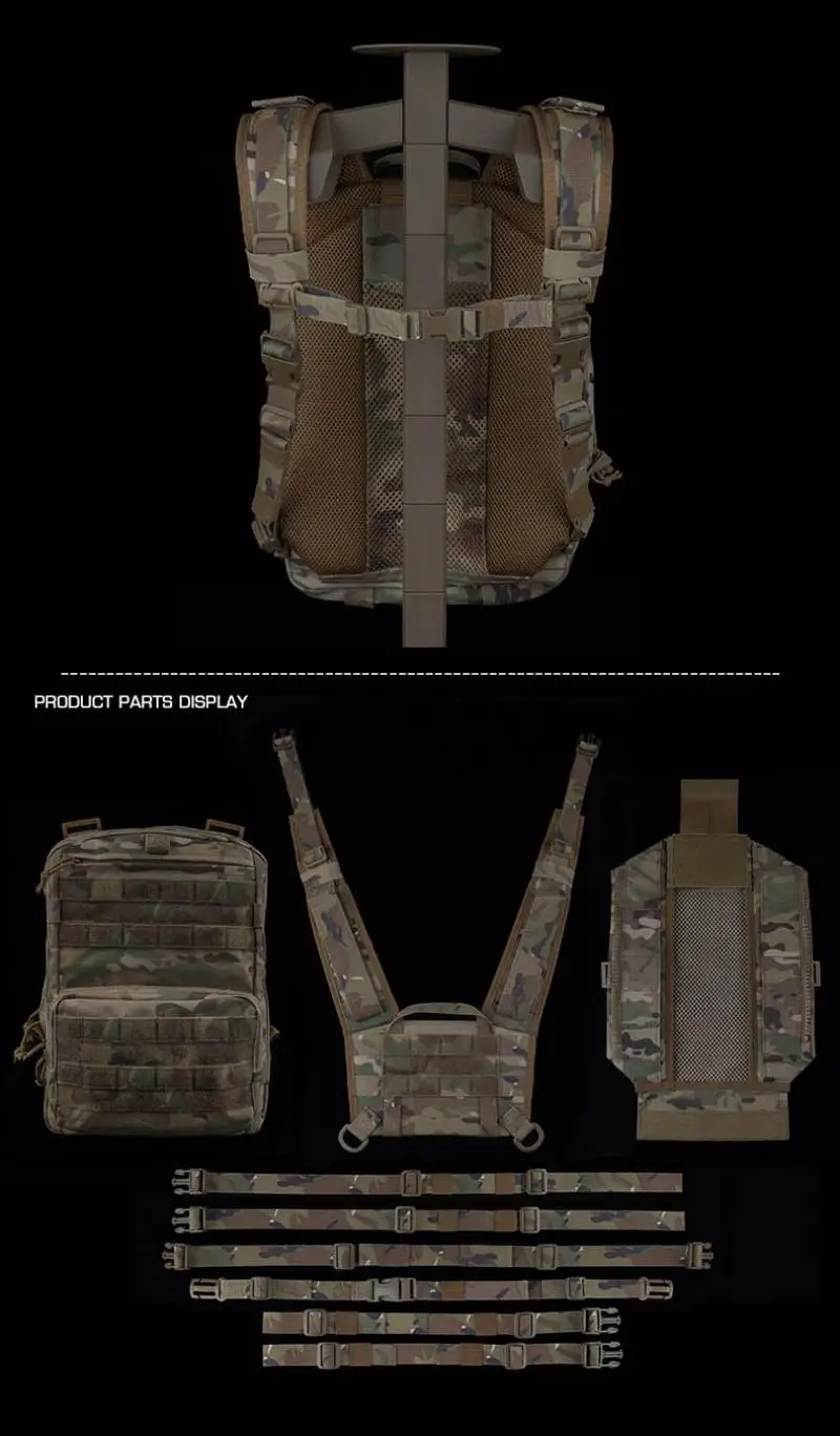 Detalle del sistema de expansión y correas MOLLE