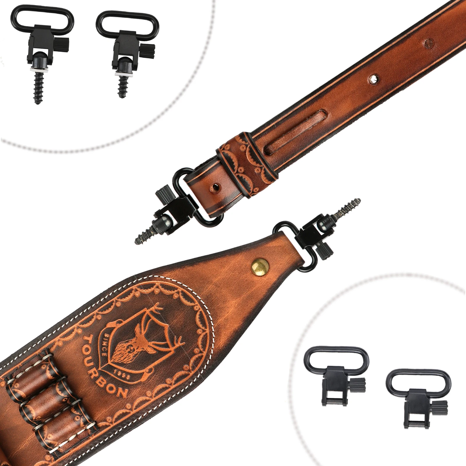 Tourbon correa táctica rifle de caza cuero vintage, porta cartuchos - imagen 4