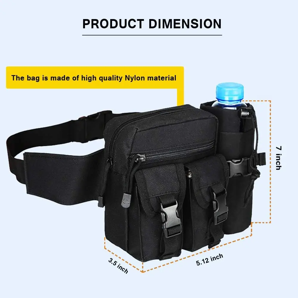 Riñonera táctica EDC con portabotellas – Ajustable para senderismo y caza - imagen 3